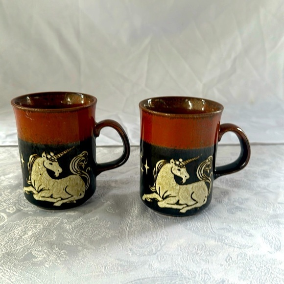 Set of 3 RARE vintage black and brown unicorn mugs - Picture 2 of 10